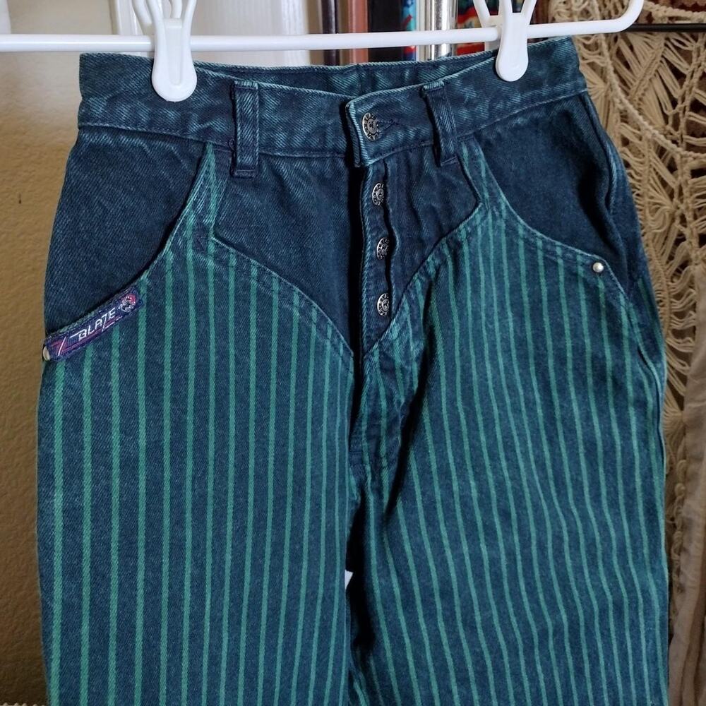 Green black striped jeans